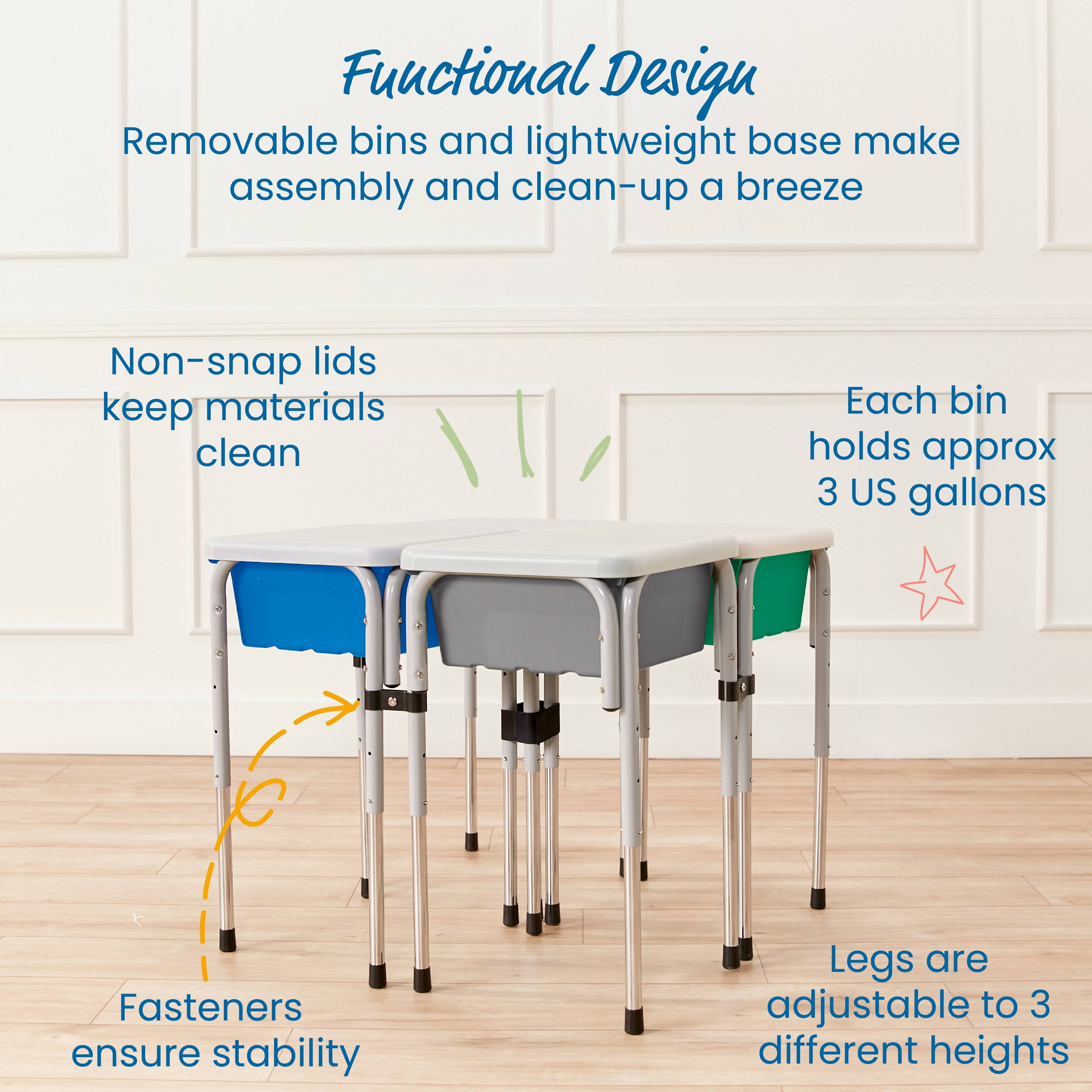 ECR4Kids 4-Station Sand and Water Adjustable Height Table, Sensory Bins, Contemporary