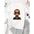 thumbnail image 2 of Women's Fashionable Black T-Shirt with Creative Praying Youngsters Graphic - Casual Round Neck Short Sleeve, Comfortable Polyester Blend, Ideal for Summer, Casual Wear|Relaxed Style|Glossy Finish, 2 of 6
