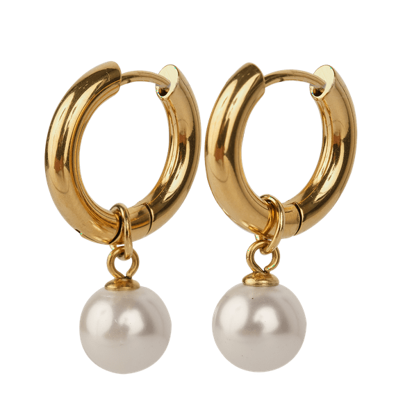 Aretes Mujer con Perlas Colgantes LuckyLy Arracadas de Acero Inoxidable con Baño de Oro 14k Modelo Connie blanco Unitalla