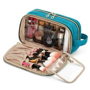 Teamoy Makeup Toiletry Bag With Handle, Travel Makeup Organizer Cosmetic Bag for Makeup Brushes(Up To 9-Inch), Beauty Essentials and More, Teal (Patent Design)