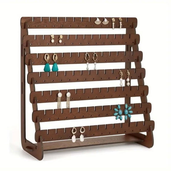1Pc Earring Display Rack,Wood Earring Stand Organizer Stud Earrings Tower Jewelry Organizer for Stud Hook Loop,Earrings,Jewelry Display for Selling Earring Cards,Bracelets,Hair Accessories,Brown