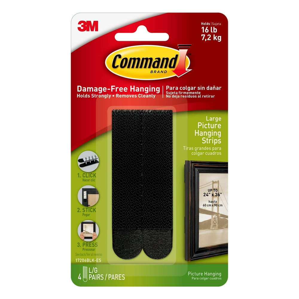 Command Large Picture Hanging Strips Value Pack, Black, 4 Strips/Pack