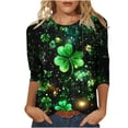 thumbnail image 2 of Lolmot T-Shirt à Col Rond Imprimé de la Saint-Patrick pour Femmes, Manches Trois Quarts 3/4, Coupe Ample, 2 of 5