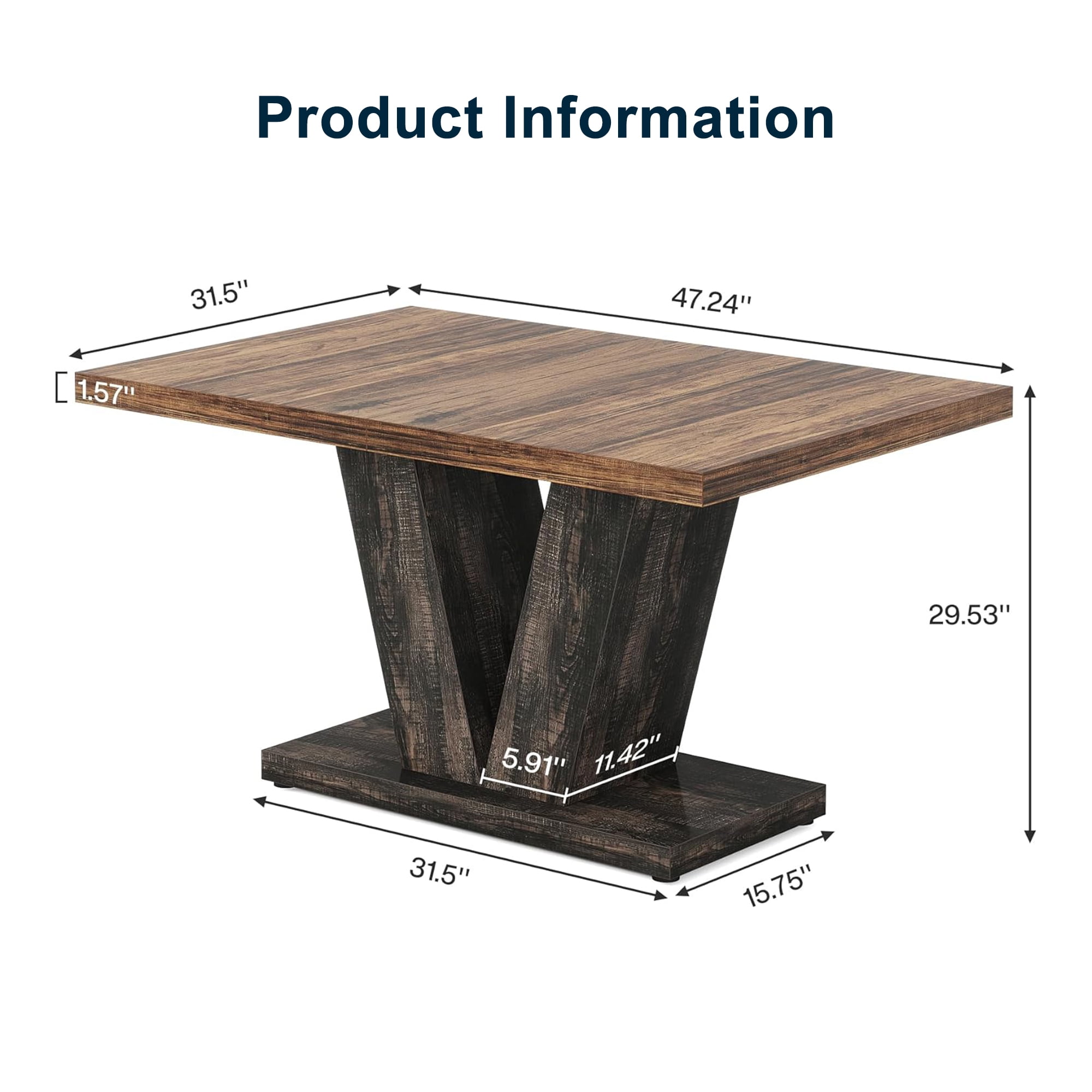 Demi Bonn 47" Modern Dining Table for 4 People, Wood Farmhouse Kitchen Table with Duty Pedestal for Dining Room, Home, Black