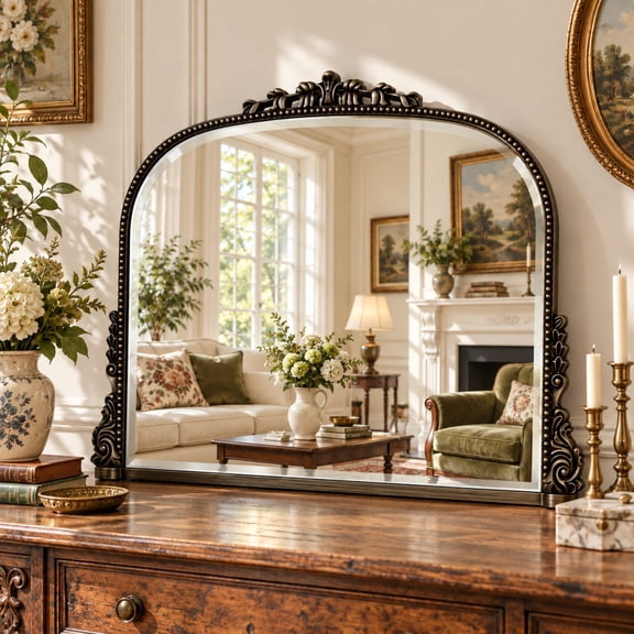 BEAUTYPEAK 36"x27" Vintage Bathroom Mirror Baroque Style Decorative Vanity Mirror Wall Mounted, Antique Bronze