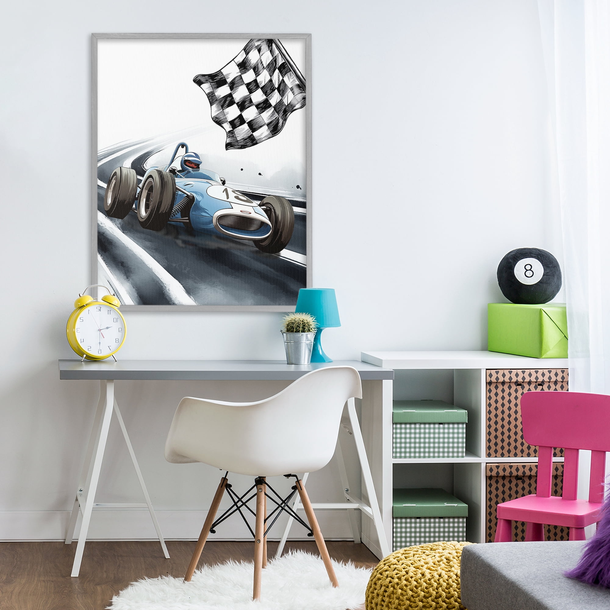 Stupell Industries Dynamic Racecar Driving Gray Framed Giclee Art, design by Christine Simpson Art