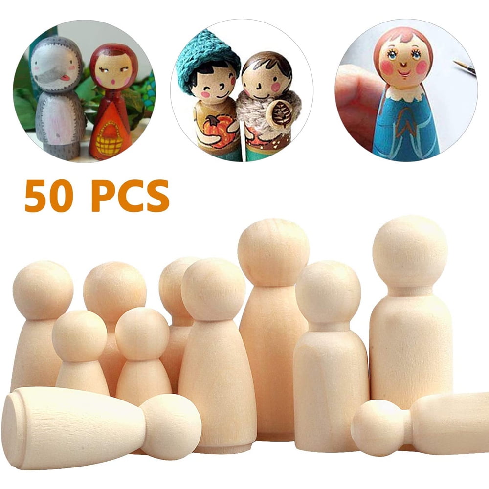 Niyofa 20pcs Wooden Peg Dolls Unfinished 65x23mm Wooden Tiny Doll Bodies People Shapes Decorations for Kids Painting Craft Art Projects Peg Game Decor