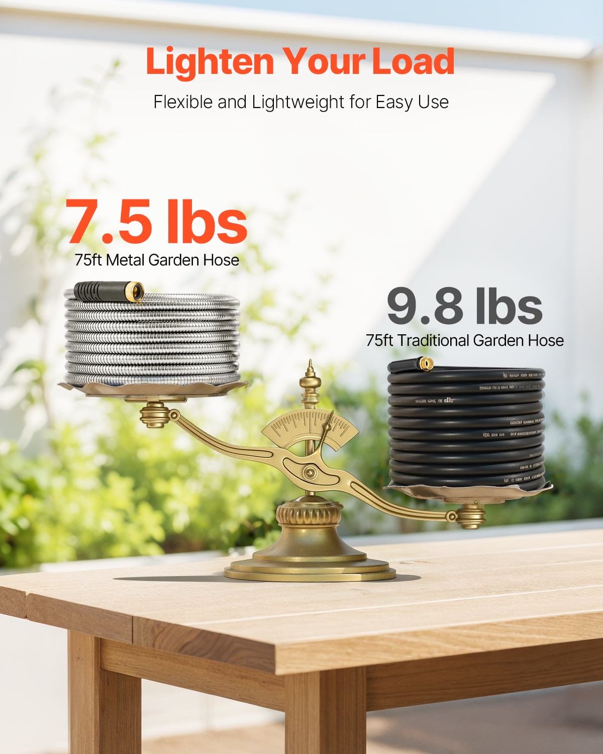 KFFKFF 75 ft Metal Garden Hose, Durable Stainless Steel Water Hose with 10-Function Spray Nozzle, Flexible & No-Kink, Lightweight Outdoor Water Pipe for Outdoor, Yard
