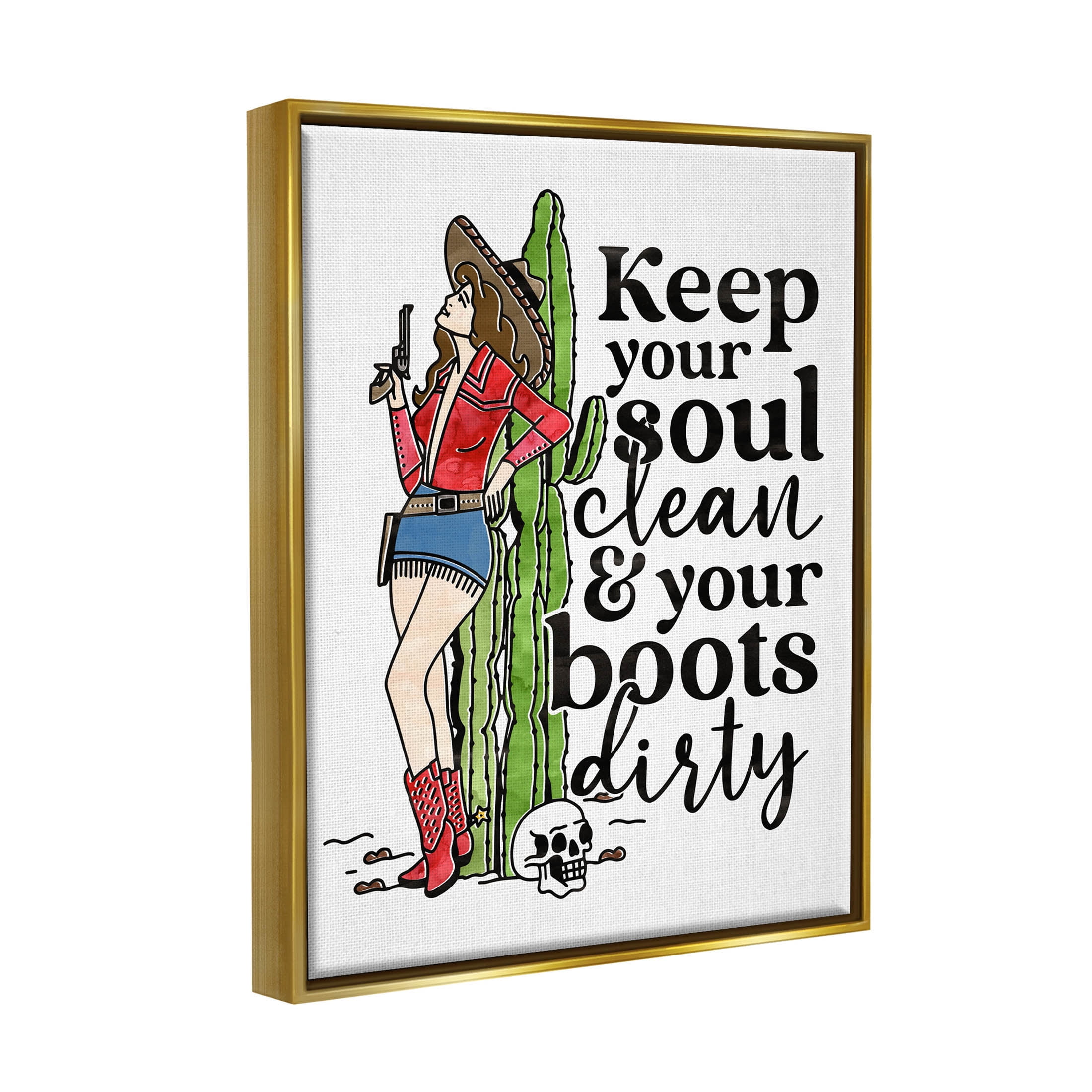 Soul Clean Boots Dirty Cowgirl Novelty Graphic Art Metallic Gold Framed Art Print Wall Art