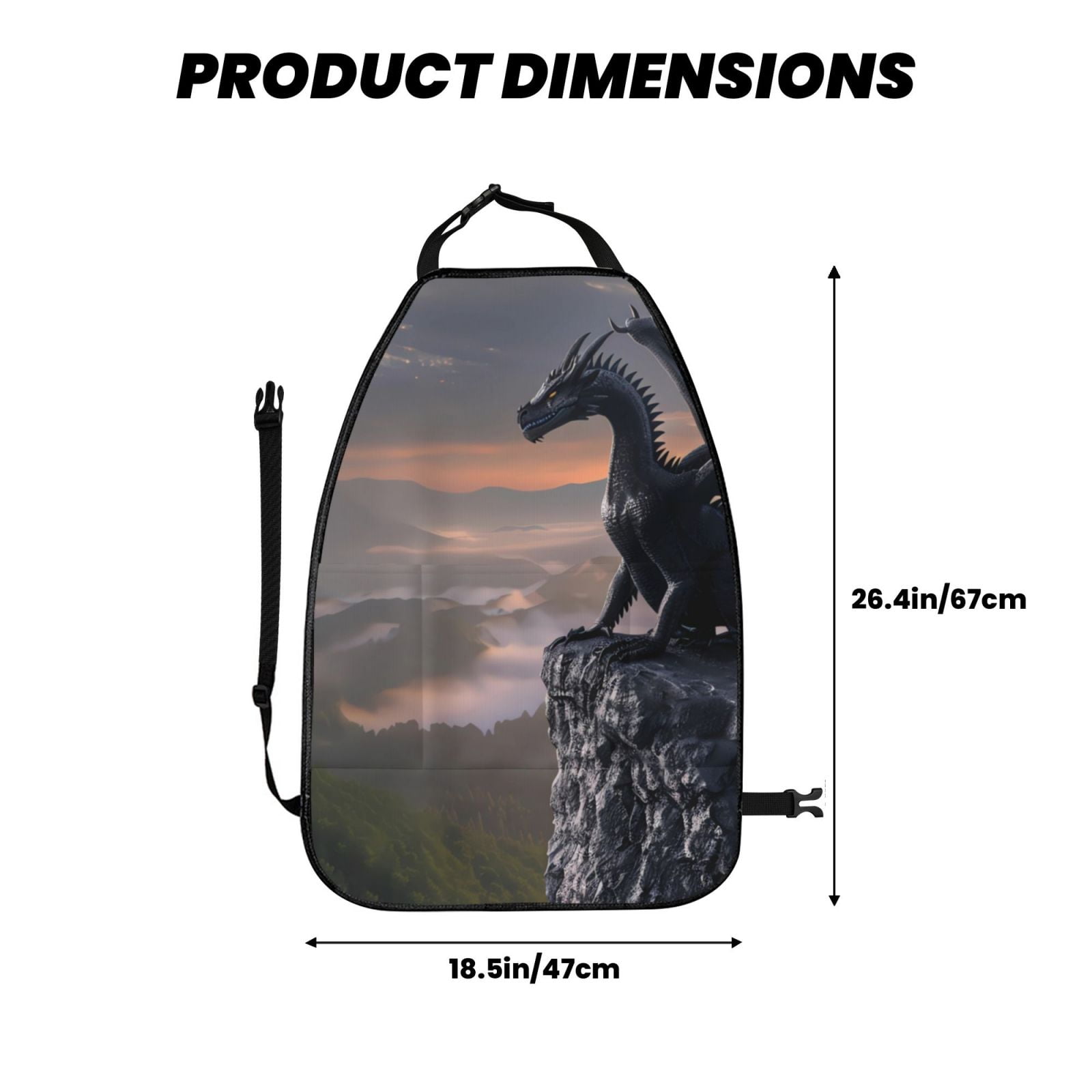 Kdxio Black Dragon Cliff Dawn Print 2 Pack Car Kick Mat Seat Cover Back Protector Mat with Pockets for Organizer Backseat Protector and Storage Anti Kick Pad for Vehicles