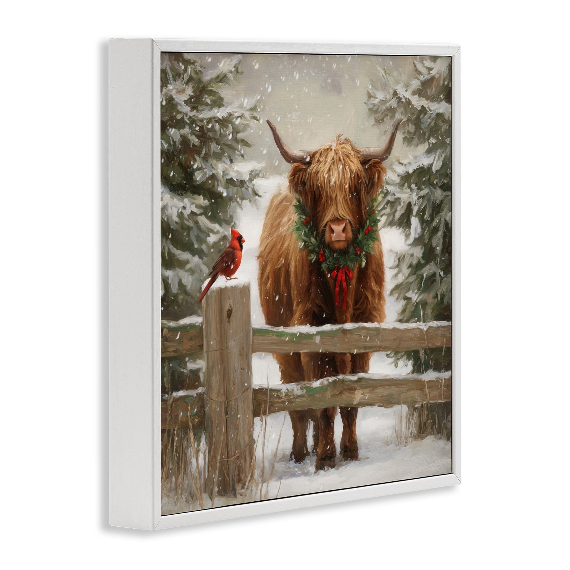Stupell Industries Christmas Cow & Cardinal White Framed Giclee Art, design by Tina LeCour