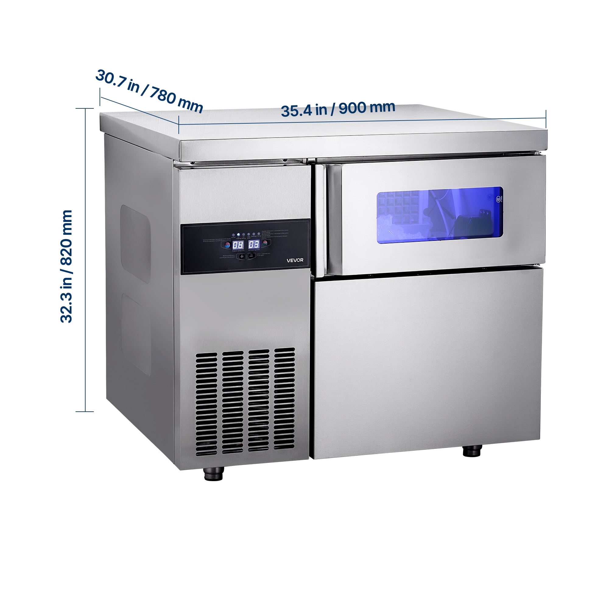 VEVOR Commercial Ice Maker Machine, 265 lbs/24H Stainless Steel Ice Machine with Worktop,66 lbs Storage & 126 Cubes/Cycle,Self-Cleaning Freestanding Ice-Making for Home Bar Office Restaurant Kitchen