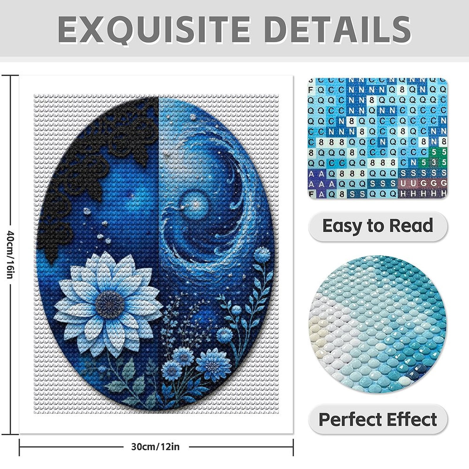 Diamond Art Kit for Adults, Blue Floral Art Oval Canvas Diamond Painting for Adults Beginners, 5D DIY Diamond Art Painting Kits, Colorful Diamond Painting Craft for Home Decor 12x16