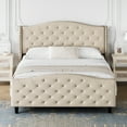 thumbnail image 2 of EastVita King Size Platform Bed Frame Upholstered Diamond Tufted Platform Bed, King, Beige, 2 of 6