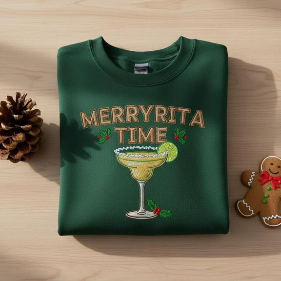 Merryrita Time Embroidered Sweatshirt, Funny Christmas Margarita Jumper, Holiday Cocktail Gift, Festive Drinking Shirt