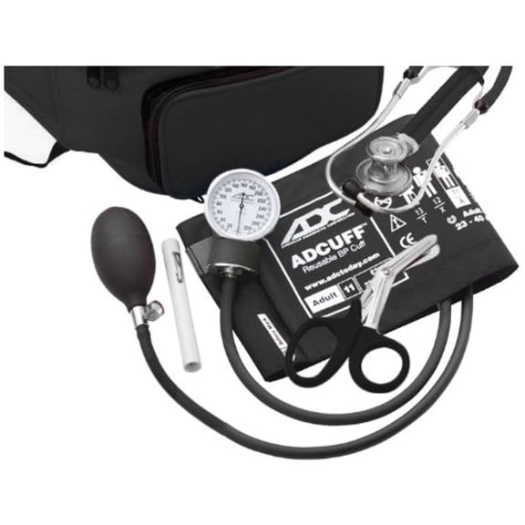 ADC Pro's Combo IV Adult Fanny Pack Essentials Kit with Prosphyg 760 Pocket Aneroid Blood Pressure Sphygmomanometer, Adscope 641 Sprague Stethoscope, 7.25" Medicut Shears and Adlite Penlight, Black