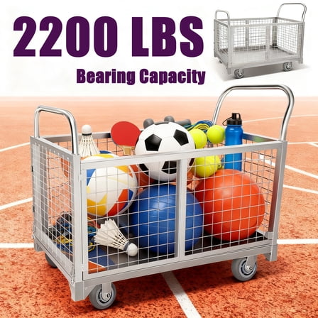 Wire Mesh Cage Cart Portable Platform Cart Removable Cage Dolly Cart, 40''x23''x38'' Size Load 2200LBS, Silvery Metal 4 Swivel Casters for Home, Sport, Storage