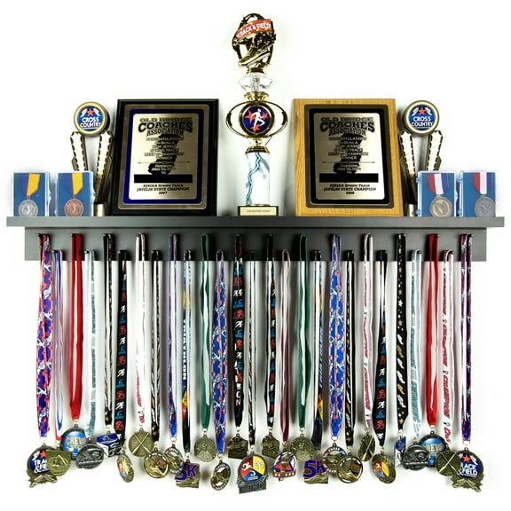 Medal Awards Rack Trophy Shelf and Award Display Rack- Black 36"