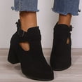 thumbnail image 6 of hopeusnice Women's Chunky Suede Ankle Boots Hollow Out Ladies Ankle Boots Slip On Comfy Shoes Mid Heel Short Booties Black 36, 6 of 6