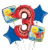 Party City Sesame Street 3rd Birthday Balloon Bouquet, 5 Pieces, Party Supplies