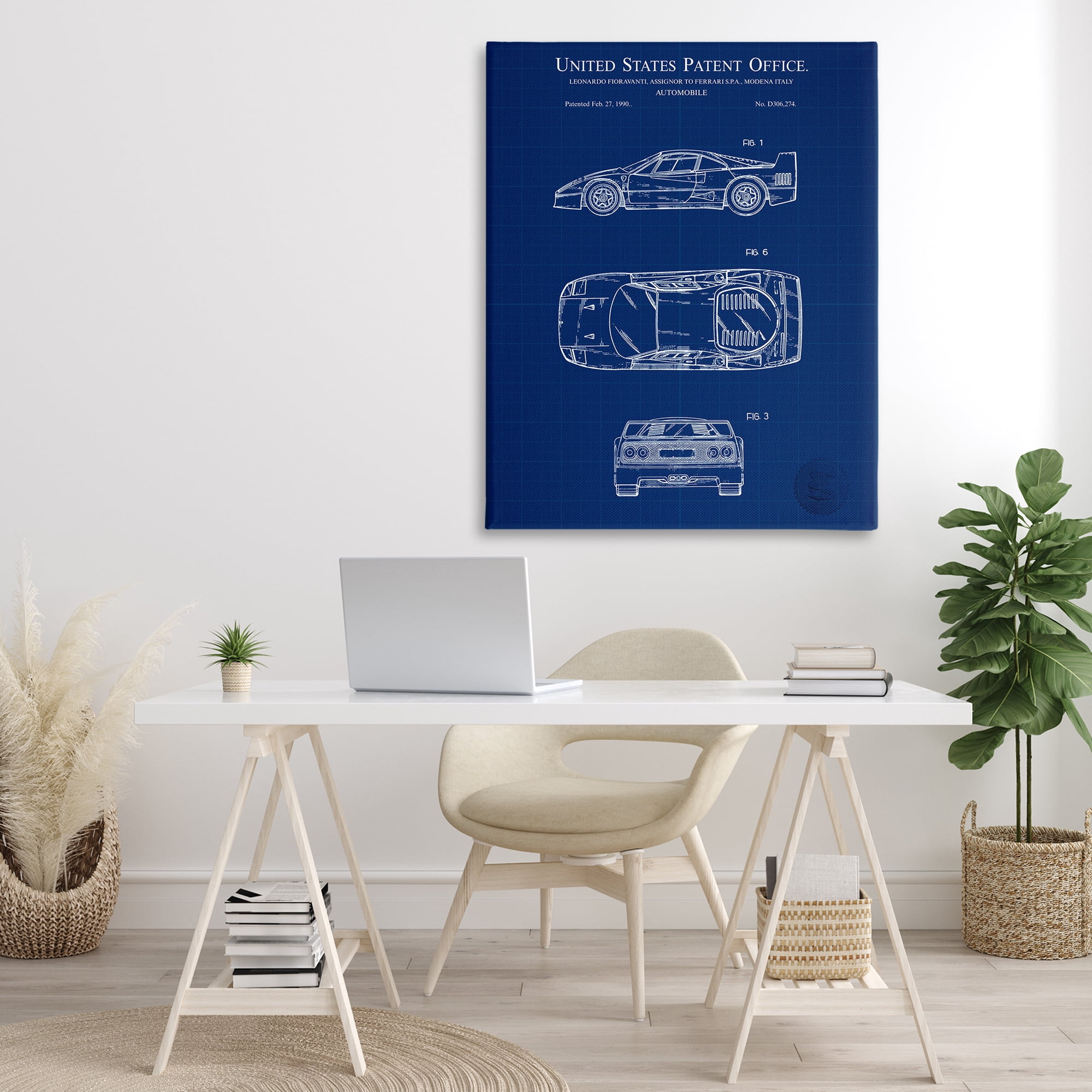 Stupell Industries Automobile Car Blueprint Transportation Painting Gallery Wrapped Canvas Art Print Wall Art, 36 x 48