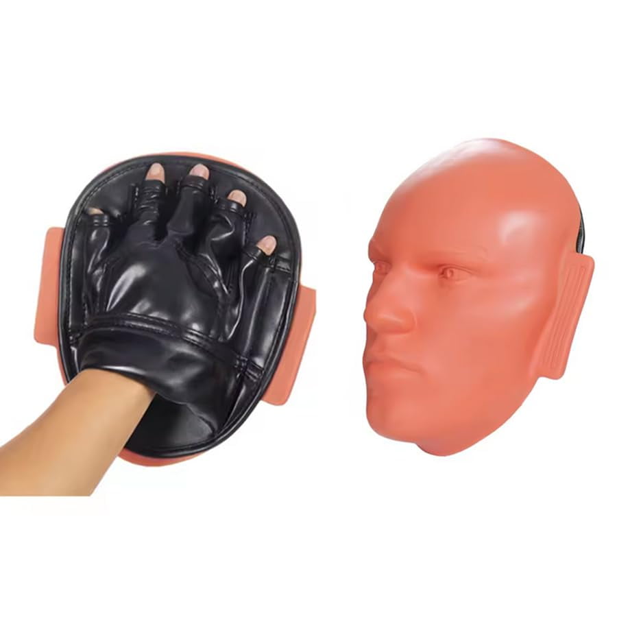 Realistic Human Face Punch Mitts – Realistic Urethane Foam Boxing Focus Pads for MMA, Muay Thai, and Martial Arts Training – Anatomical Target Coaching Mitts for Precision Striking (Beige)