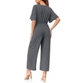 thumbnail image 5 of Summer V-neck Womens Wide Leg Jumpsuits Short Sleeve Tie Knot Front Long Romper, 5 of 6