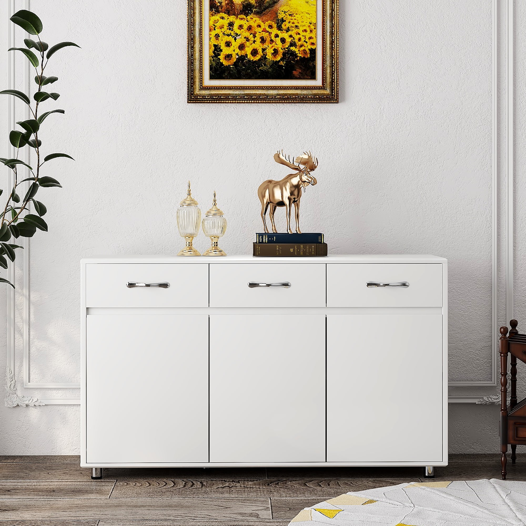 Computerspelletjes spelen Kapel Moeras Storage Cabinet with Drawers and Shelves, Solid Wood Sideboard Table with 3  Doors and 4 Steel Tube Legs for Dining Room Living Room, Easy Assembly,  Space Saving, White - Walmart.com