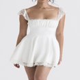 thumbnail image 4 of Robe Mini Femme Bordure en Dentelle Manches Courtes Buste Froncé Vintage Robe Trapèze Sortie Robe Courte Mode Urbaine, 4 of 6