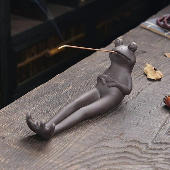 1pc Handmade Purple Clay Stick Incense Burner Holder, Cute Frog Incense Stick Holder Mini Animal Statue Home Decor (Without Incense）