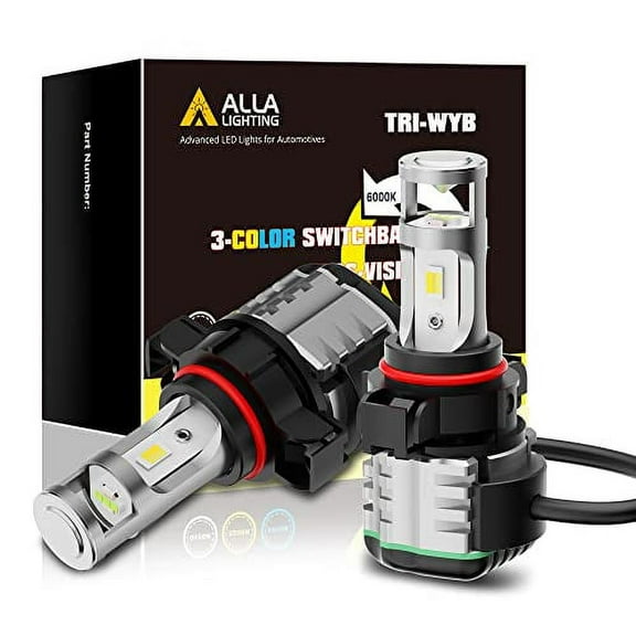 Alla Lighting 5200 Lms 3-Color Switchback LED PSX24W 2504 Fog Lights Bulbs 12276, Extremely Super Bright 6000K White/3000K Yellow/8000K Blue