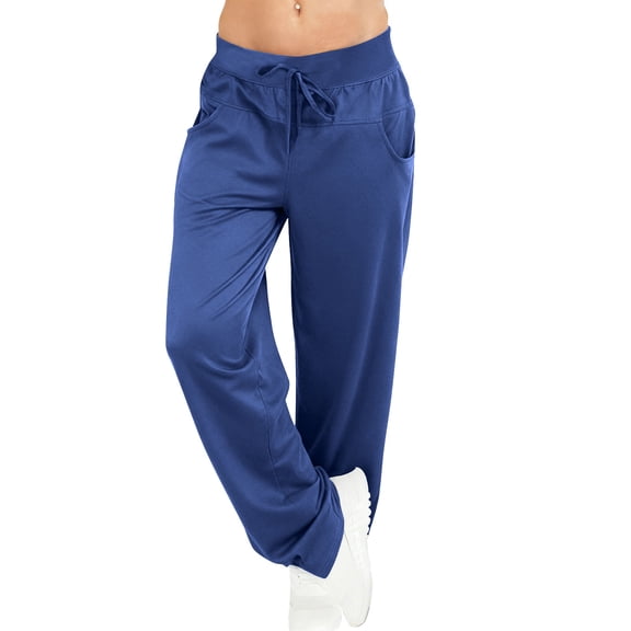 Bloomae Plus Size Women's Wide Leg Yoga Pants Lightweight Drawstring Elastic High Waist Joggers Loose Fit Casual Comfy Lounge Trousers Sweat Pants with Pockets Blue XXL