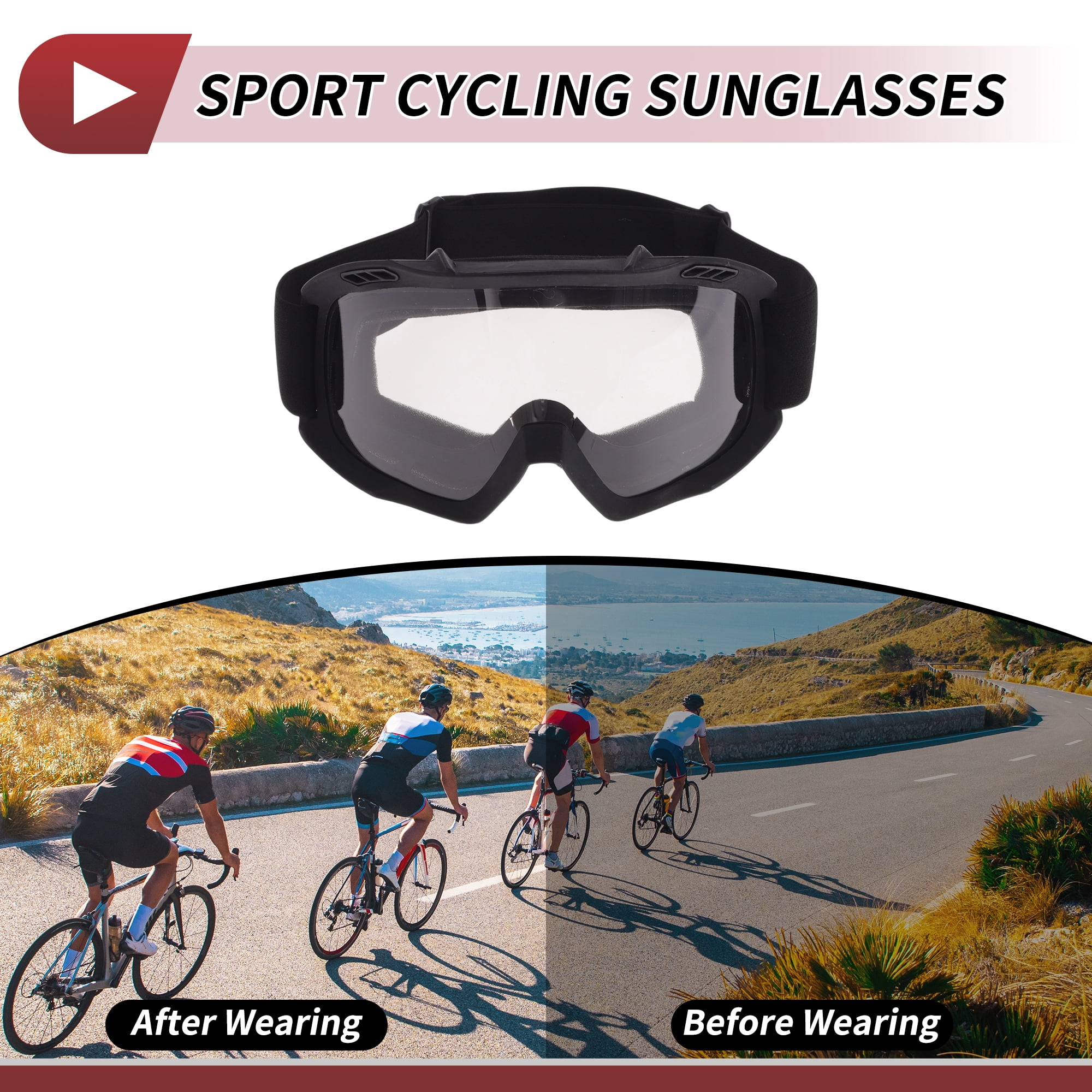 Unique Bargains Motorcycle Riding Goggles PC Cycling Sunglasses Clear Lens Black Frame