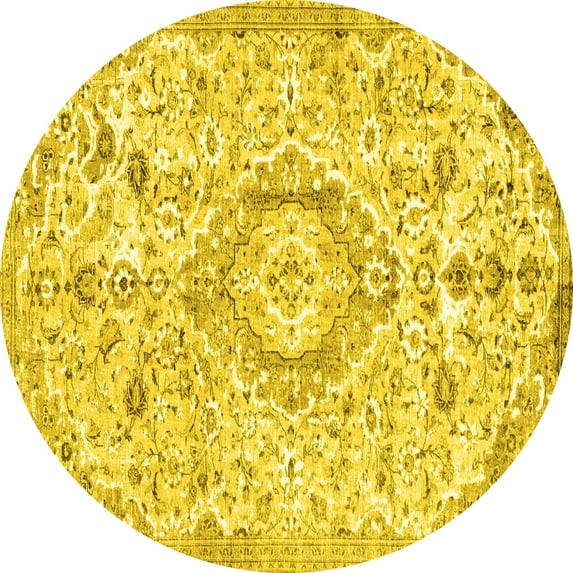 Ahgly Company Machine Washable Indoor Round Persian Yellow Traditional Area Rugs, 6' Round