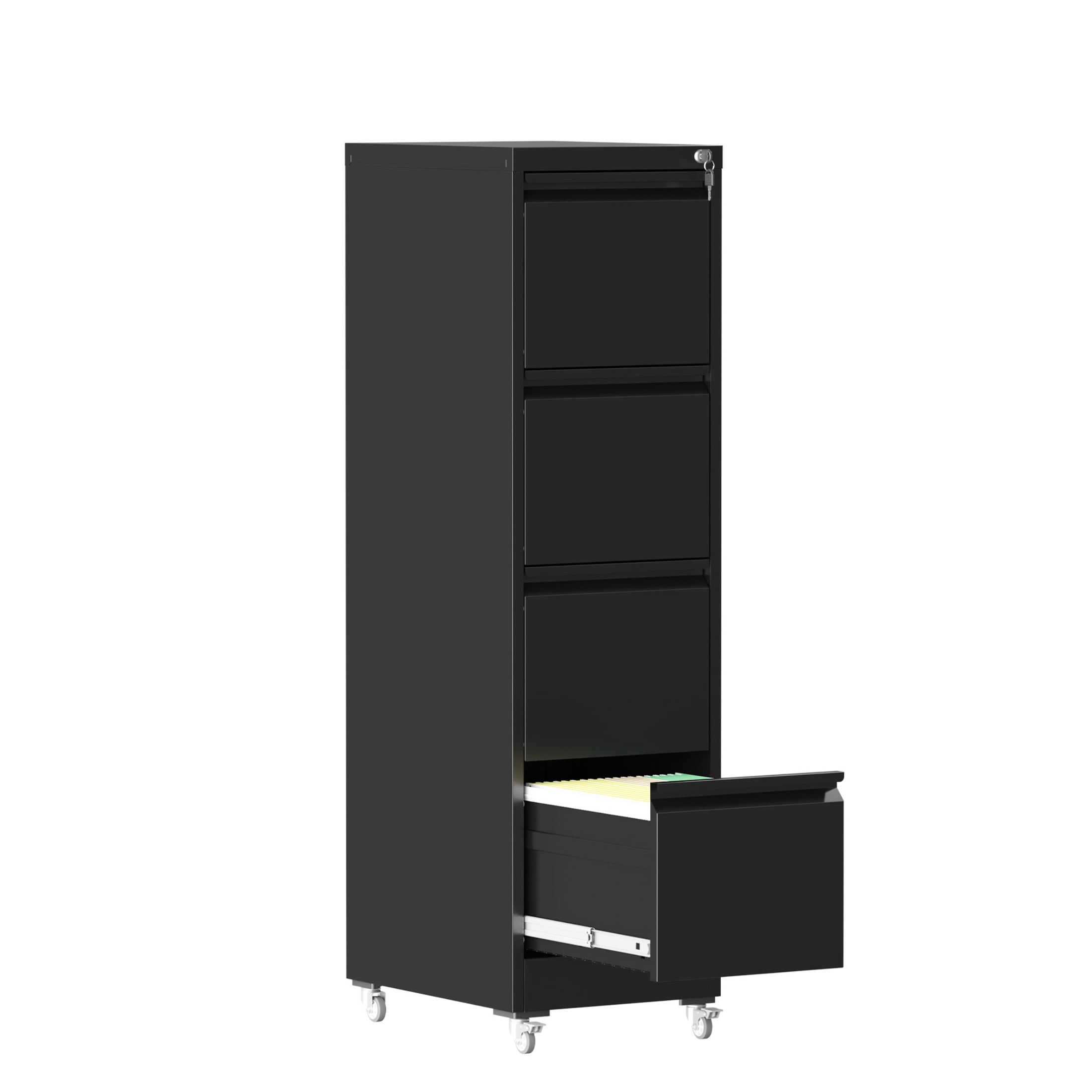 4 Drawer Letter Width Vertical File Cabinet with Lock & Wheels, Heavy Duty Metal Storage Cabinet for Home Office, Black