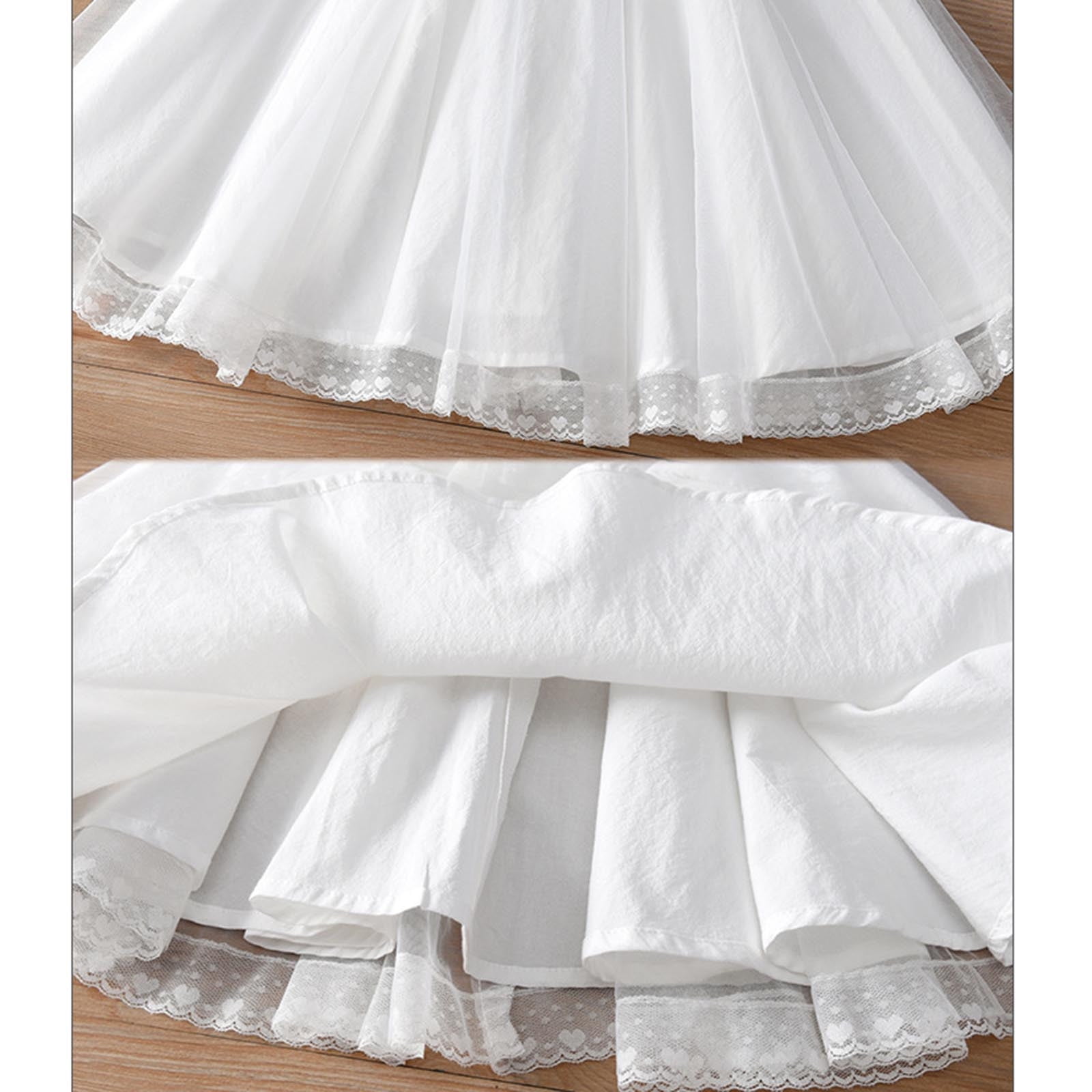 CHEEREAM Toddler Girls Casual Dress Puff Sleeve A-Line Swing Flared Party Birthday Dresses with Peter Pan Collar for 2-14 Years White 4 Years
