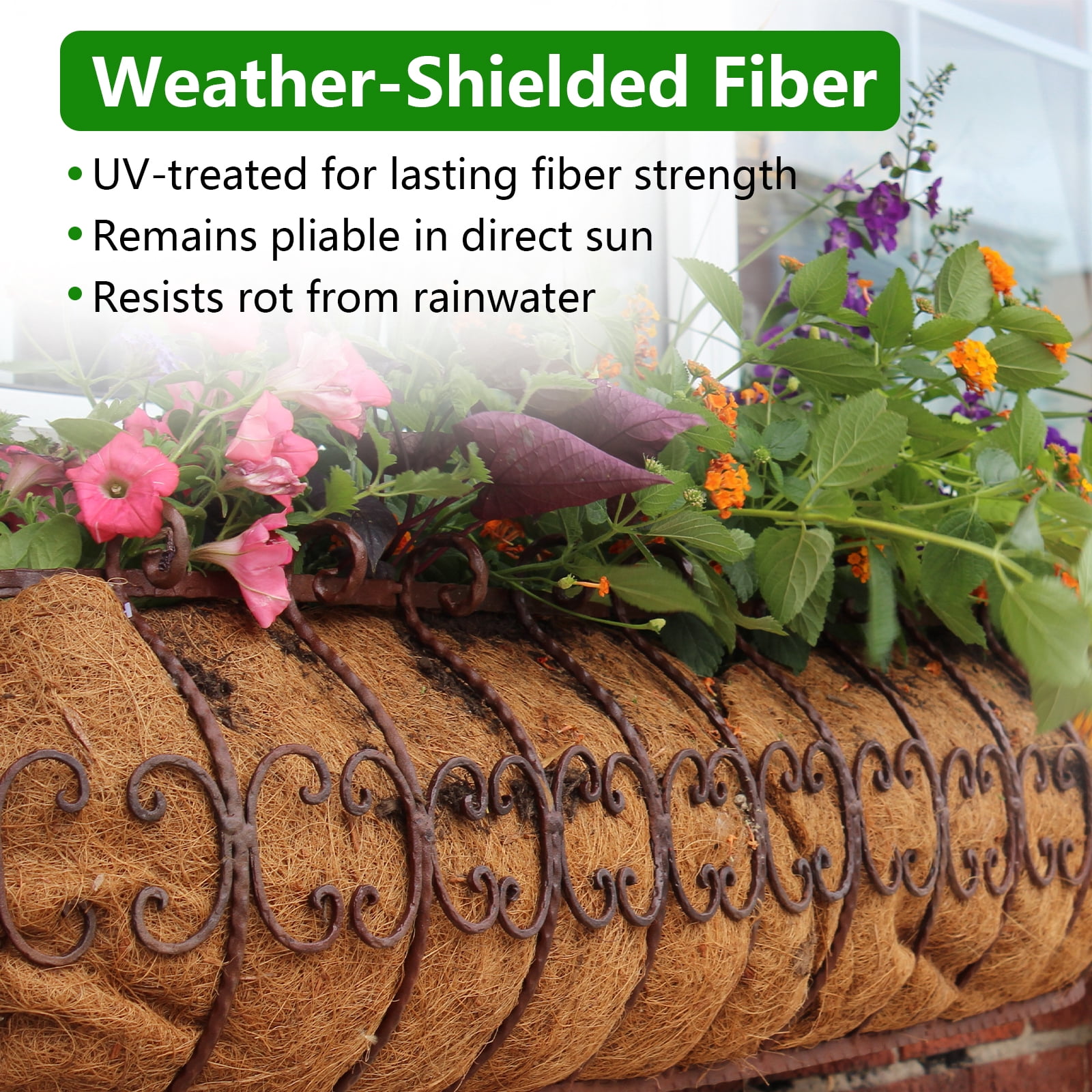 24 Inch Coconut Coir Trough Liner, 2 Pack, Pre-Formed Coconut Fiber Replacement for Window Box and Deck Railing Planters