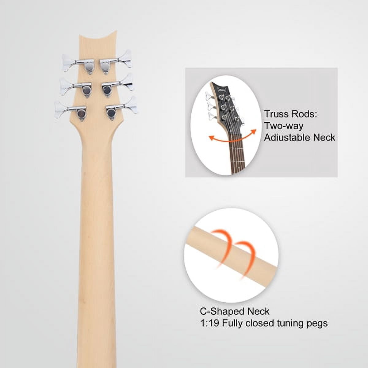 44 Inch GIB 6 String H-H Pickup Laurel Wood Fingerboard Bass Guitar with Bag and other Accessories White