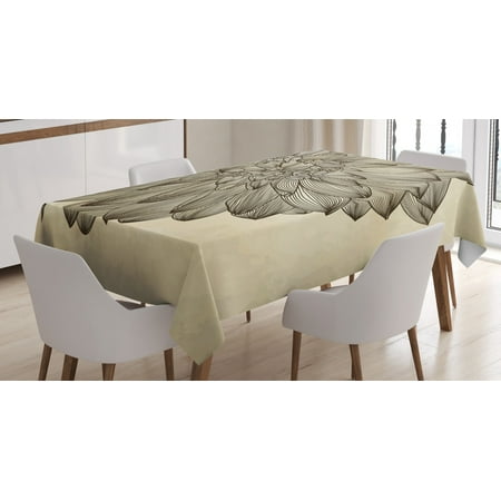 

Dahlia Tablecloth Engraving Style Drawing of a Big Blossom on Grungy Background Vintage Flower Rectangular Table Cover for Dining Room Kitchen 60 X 84 Inches Brown and Beige by Ambesonne