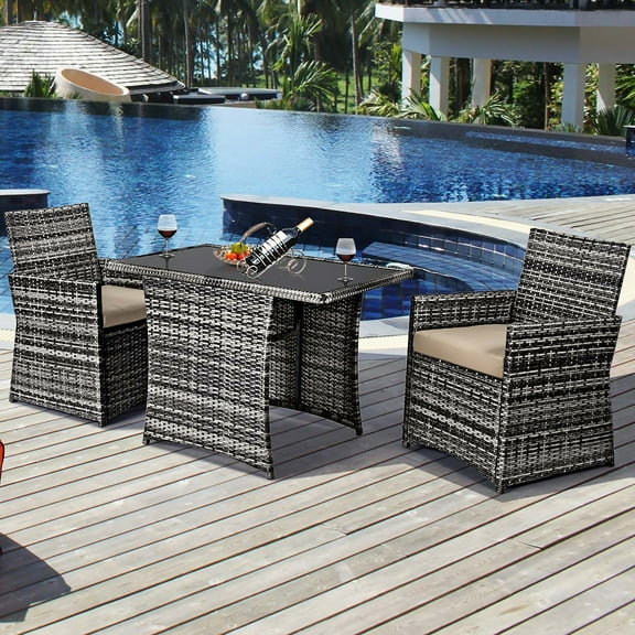 Costway 3PCS Outdoor Patio Rattan Wicker Furniture Set Armrest Sofa Cushion Mix Gary