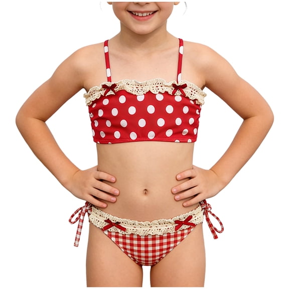 Caqnni Girls Bathing Suit Color Block Adjustable Strap Sporty Swimsuits For 9 16 Years Bikini Set With Chest Pad Swimwear Suit for Summer Vacation 10-11 Years Red