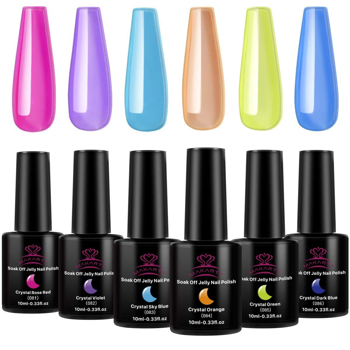 Makartt 6 Color Crystal Jelly Gel Polish Set in Rainbow 10ML P08