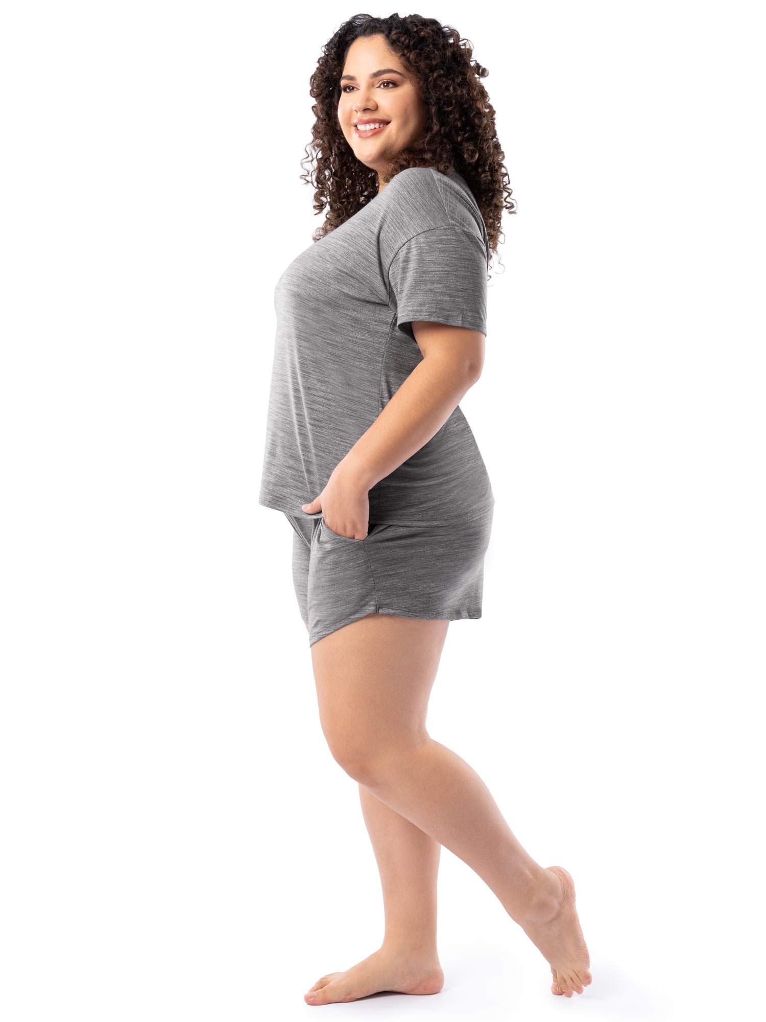 Fruit of the Loom Women's Soft and Breathable Short Sleeve Crew Top & Pajama Short Set, Sizes S-4X