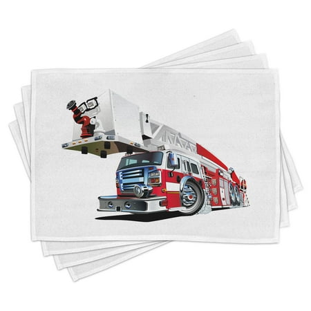 

Ambesonne Truck Place Mats Set of 4 911 Emergency Illustration Standard Size Blue Grey Red