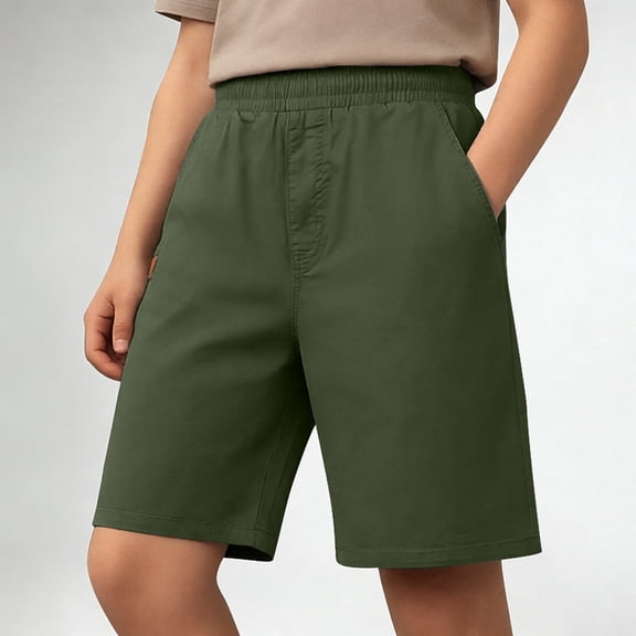Kids Sport Shorts Casual Olive Green Soft Breathable Lightweight Stretchy Children Bottoms Size 5-6 Y