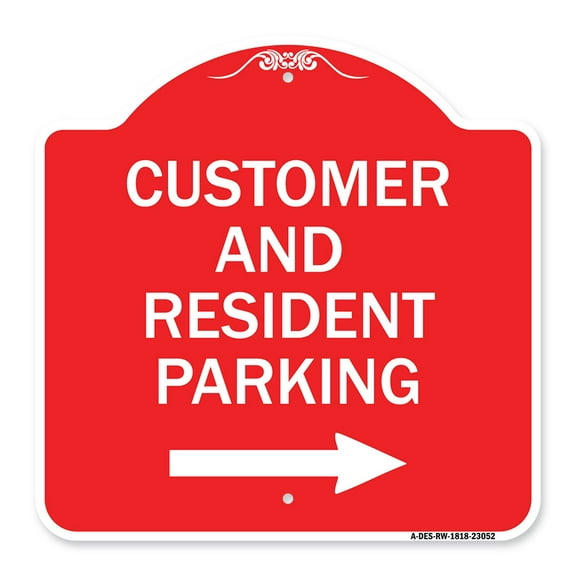SignMission A-DES-RW-1818-23052 18 x 18 in. Designer Series Sign - Reserved Parking Sign Customer & Visitor Parking with Right Arrow, Red & White