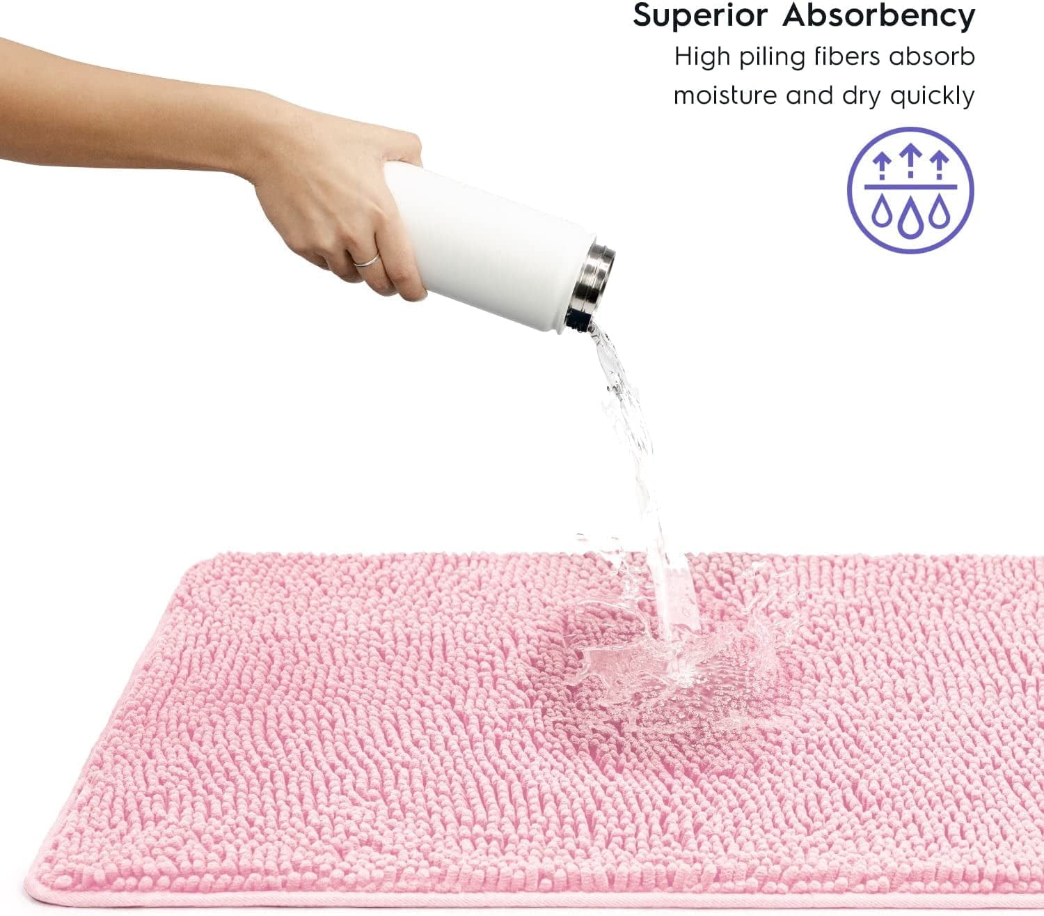 Bathroom Rugs, Extra-Thick Memory Foam Bath Mat, Ultra-Soft Chenille Microfiber, Highly Absorbent, Machine Washable, Shaggy Bath Mats for Bathroom, Circular Cutout (21x32 + 20x22, 2pcs) Lt Pink