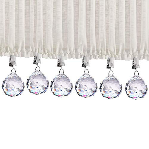 20 oz Heavy Premium Added Curtain Weights Crystal Glass Teardrop Prisms Pendant Curtain Weights Kit with Thickening Stainless Steel Curtain Clips 6 Pack 6Pcs Shower Curtain Weights