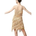 thumbnail image 5 of Women Vintage Great Party Sequin Dress Sexy V-Neck Summer Cami Dress Gold Fringe Dress, 5 of 7