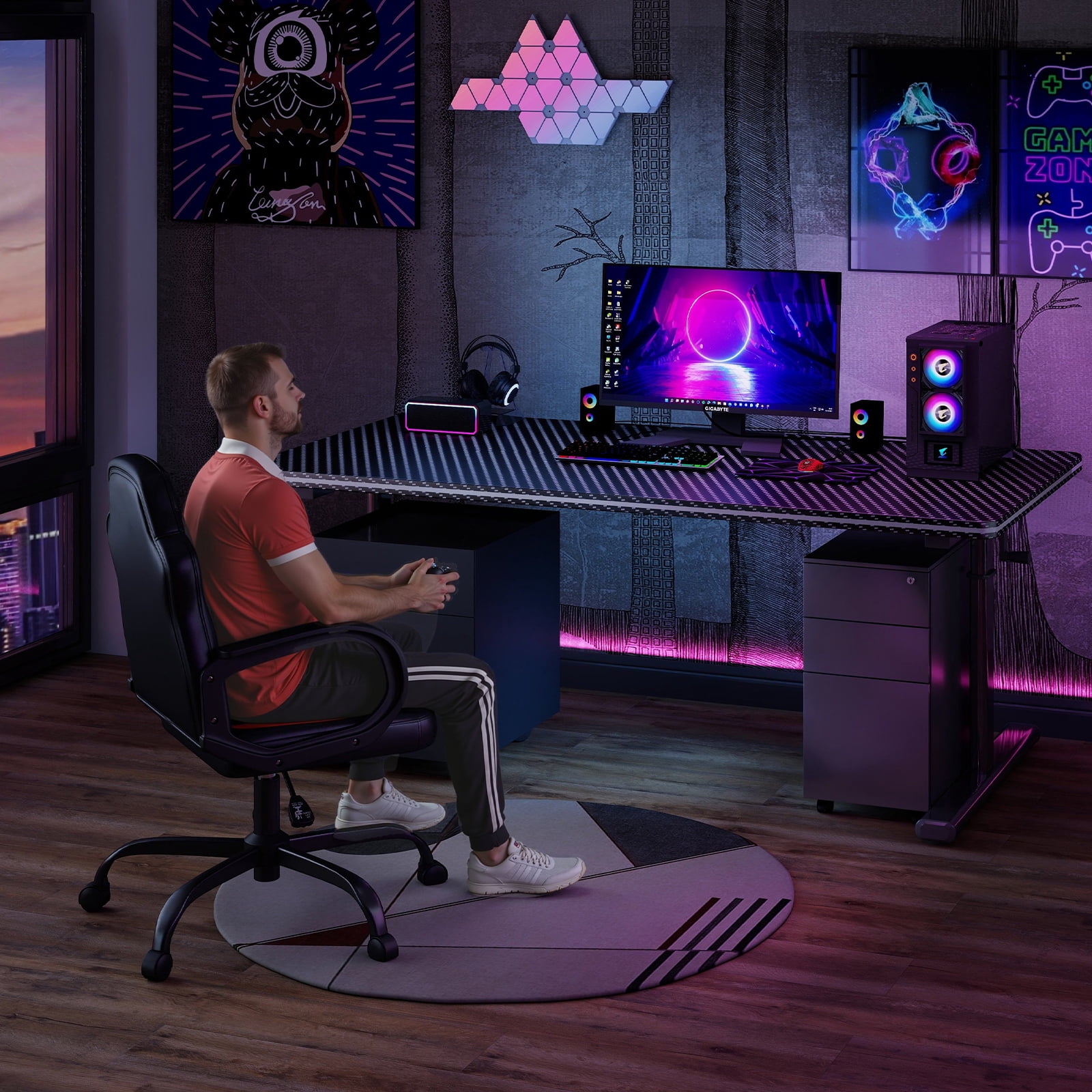 Ergonomic Gaming Chair with PU Leather Adjustable Swivel Office Chair for Home Study Red